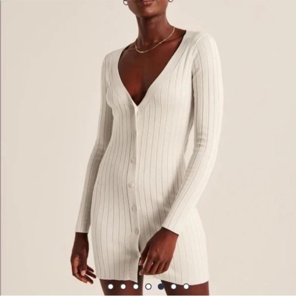 Abercrombie & Fitch Cream Long Sleeve Sweater Dress
